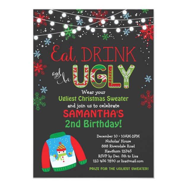 Ugly Sweater Birthday Invitation / Christmas Party (front side)