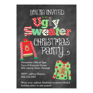 Ugly Sweater Christmas Party Chalkboard Style 5x7 Paper Invitation Card