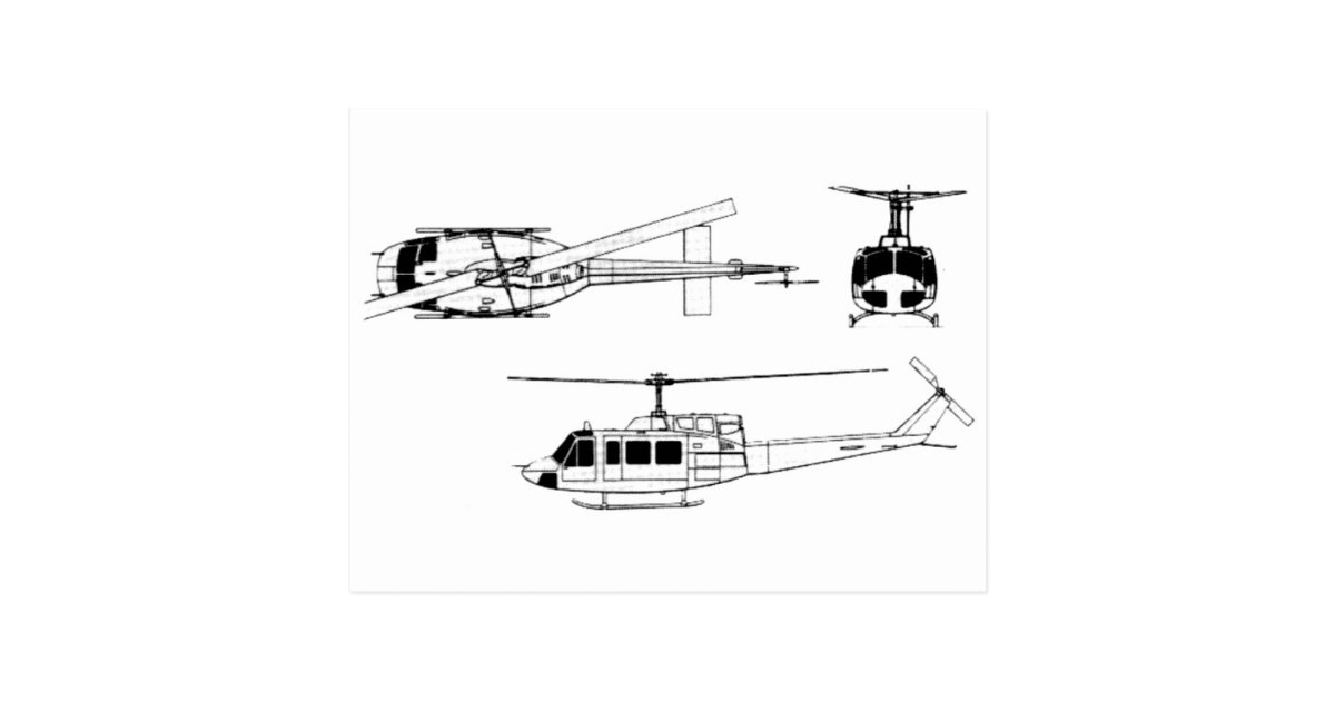 Uh1 Huey Blueprint (iriquois) Postcard 