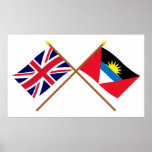 UK and Antigua &amp; Barbuda Crossed Flags Poster