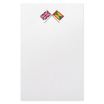 UK and Grenada Crossed Flags Personalized Stationery