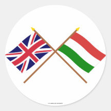 UK and Hungary Crossed Flags Round Stickers