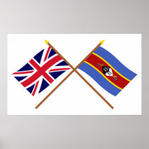 UK and Swaziland Crossed Flags Print