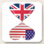 UK and USA Hearts Flag Art cork coasters