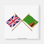 UK and Zambia Crossed Flags Refrigerator Magnets