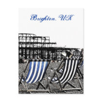 (UK) Empty Deckchairs, burnt Pier Postcard