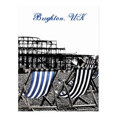 (UK) Empty Deckchairs, burnt Pier Postcard