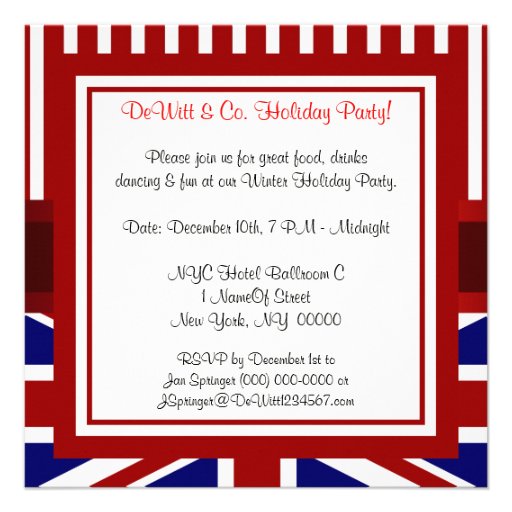 UK England Flag Party Invitation Red White Blue