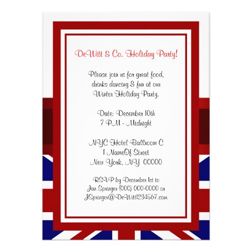 UK England Flag Party Invitation Red White Blue V
