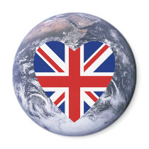 UK Flag Heart over Planet Earth magnets