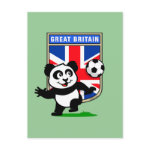 This adorable little panda is too cute! He's featured in front of a large flag from Great Britain and ready to play football and score some goals. This cute design is perfect for football players and soccer fans.
