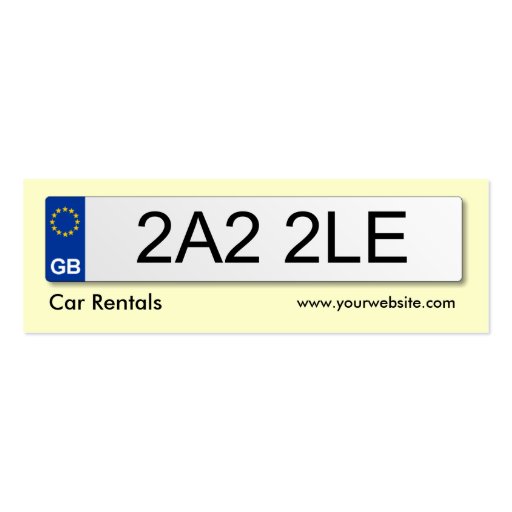 UK Number Plate - Pale Yellow Business Card Templates (front side)