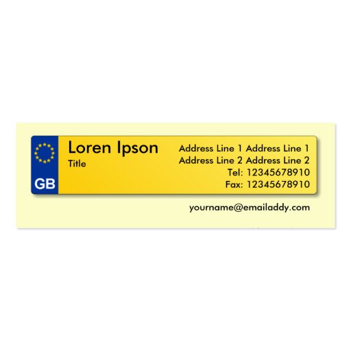 UK Number Plate - Pale Yellow Business Card Templates (back side)