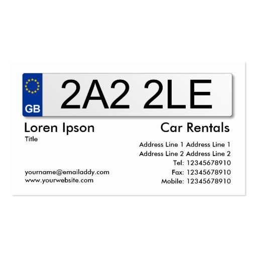 UK Number Plate - White Business Card (front side)