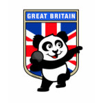 This adorable little panda is too cute! He's featured in front of a flag from Great Britain and ready to throw his shot in a track and field shot put competition. This cute design is perfect for athletes and shot put fans.