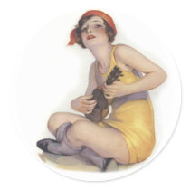 Uke Playing Flapper Round Sticker