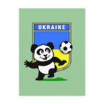 This adorable little panda is too cute! He's featured in front of a large flag from Ukraine and ready to play football and score some goals. This cute design is perfect for football players and soccer fans.