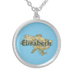 Ukraine Map + Name Necklace