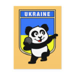 This adorable little panda is too cute! He's featured in front of a flag from Ukraine and ready to throw his shot in a track and field shot put competition. This cute design is perfect for athletes and shot put fans.