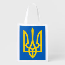 Ukraine Trident in Yellow On Blue Grocery Bag at Zazzle
