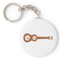ukulele and hibiscus aloha flower keychains