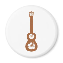 ukulele and hibiscus aloha flower fridge magnet