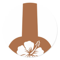 ukulele and hibiscus aloha flower round sticker