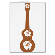 Ukulele and white hibiscus greeting cards
