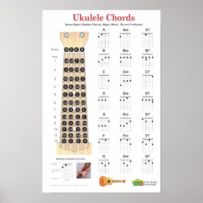 Ukulele Chords Finger Chart and Fretboard Poster by bjdesign