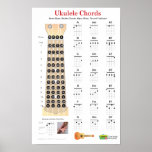 Ukulele Chords Finger Chart and Fretboard Poster