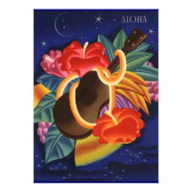 Ukulele Hibiscus Aloha Hawaiian Luau Invitations
