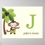 Ukulele Monkey Personalized Kids Wall Art Poster