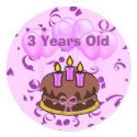 Ultra Cute 3 Years Old Birthday Cake Stickers