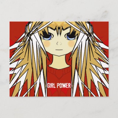 Ultra Cute Anime Blonde Long Hair Girl Power Post Cards by samack