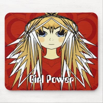 Ultra Cute Girl Power Anime Girl Wild Long Hair Mousepads by samack