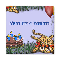 Ultra Cute Leopard Safari Birthday Invitations magnets by samack Ultra Cute Leopard Safari Birthday Invitations magnets