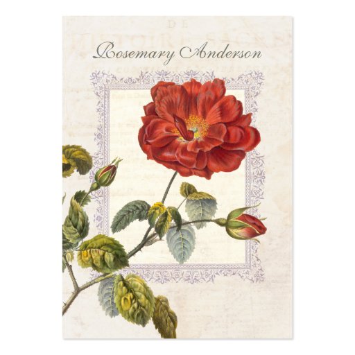 Ultra Elegant Old Fashioned Red Rose for Gardener Business Card Templates (front side)
