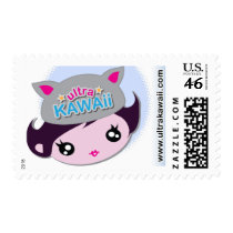 Ultra Kawaii - Girl with Cat Hat Postage Stamp stamps