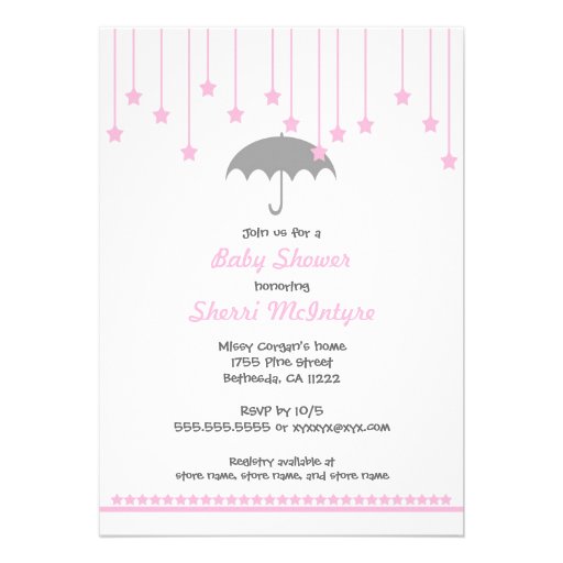 Umbrella Baby Shower Invite in pink and gray