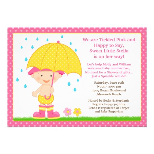 Umbrella Baby Sprinkle Shower Pink Personalized Invitations