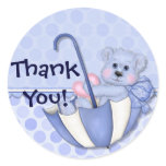 Umbrella Bear Blue Baby Thank You Sticker