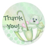 Umbrella Bear Mint Baby Thank You Sticker
