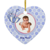 Umbrella Bear Photo Ornament - Blue