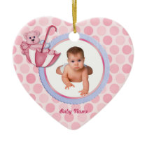 Umbrella Bear Photo Ornament - Pink