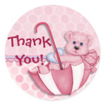 Umbrella Bear Pink Baby Thank You Sticker