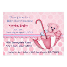 Umbrella Bear Pink - Invitation