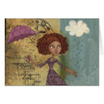 Umbrella Girl Whimsical Garden Illustration cards