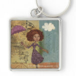 Umbrella Girl Whimsical Garden Illustration keychains