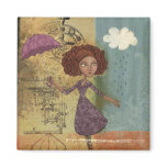 Umbrella Girl Whimsical Garden Illustration magnets