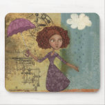 Umbrella Girl Whimsical Garden Illustration mousepads